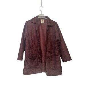 AMI Burgundy Quilted Jacket Medium 100% Silk Lightweight Long Sleeve Pockets